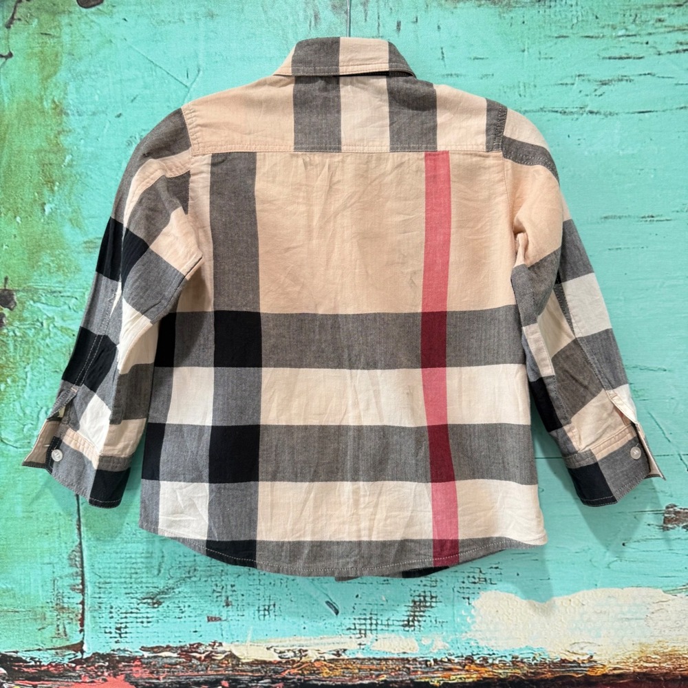 Burberry Children Boys Mega Check Button Down Shirt Beige 4Y 104cm Long Sleeve - Picture 11 of 11
